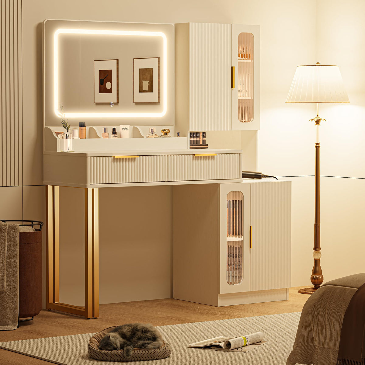 42" Makeup Vanity Desk with Mirror and Lights W575