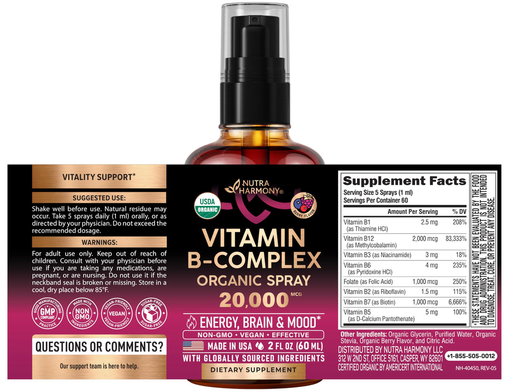 USDA Organic Vitamin B-Complex 20000mcg 2Oz F2842