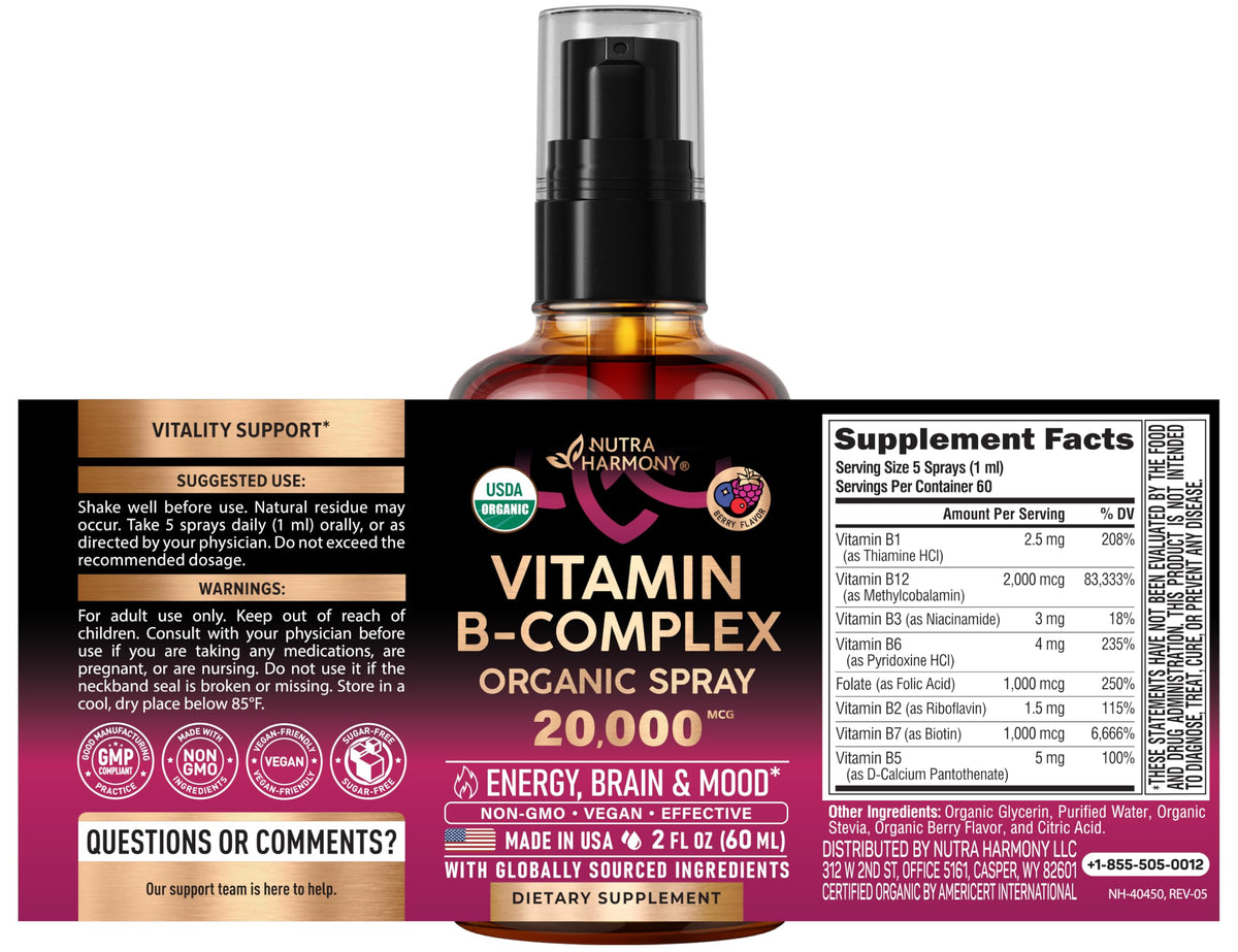 USDA Organic Vitamin B-Complex 20000mcg 2Oz F2842