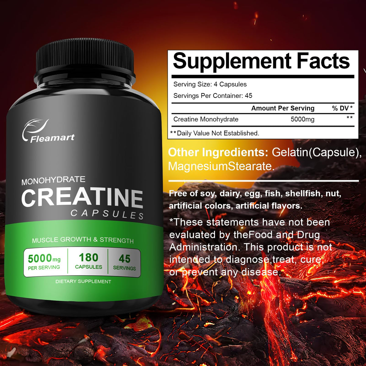 Micronized Creatine Monohydrate 5000mg 180 Capsules A5758