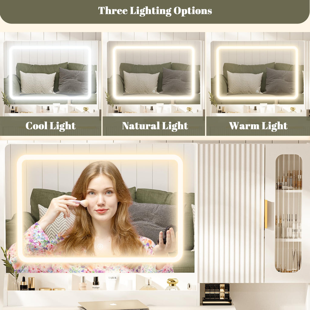 42" Makeup Vanity Desk with Mirror and Lights W575