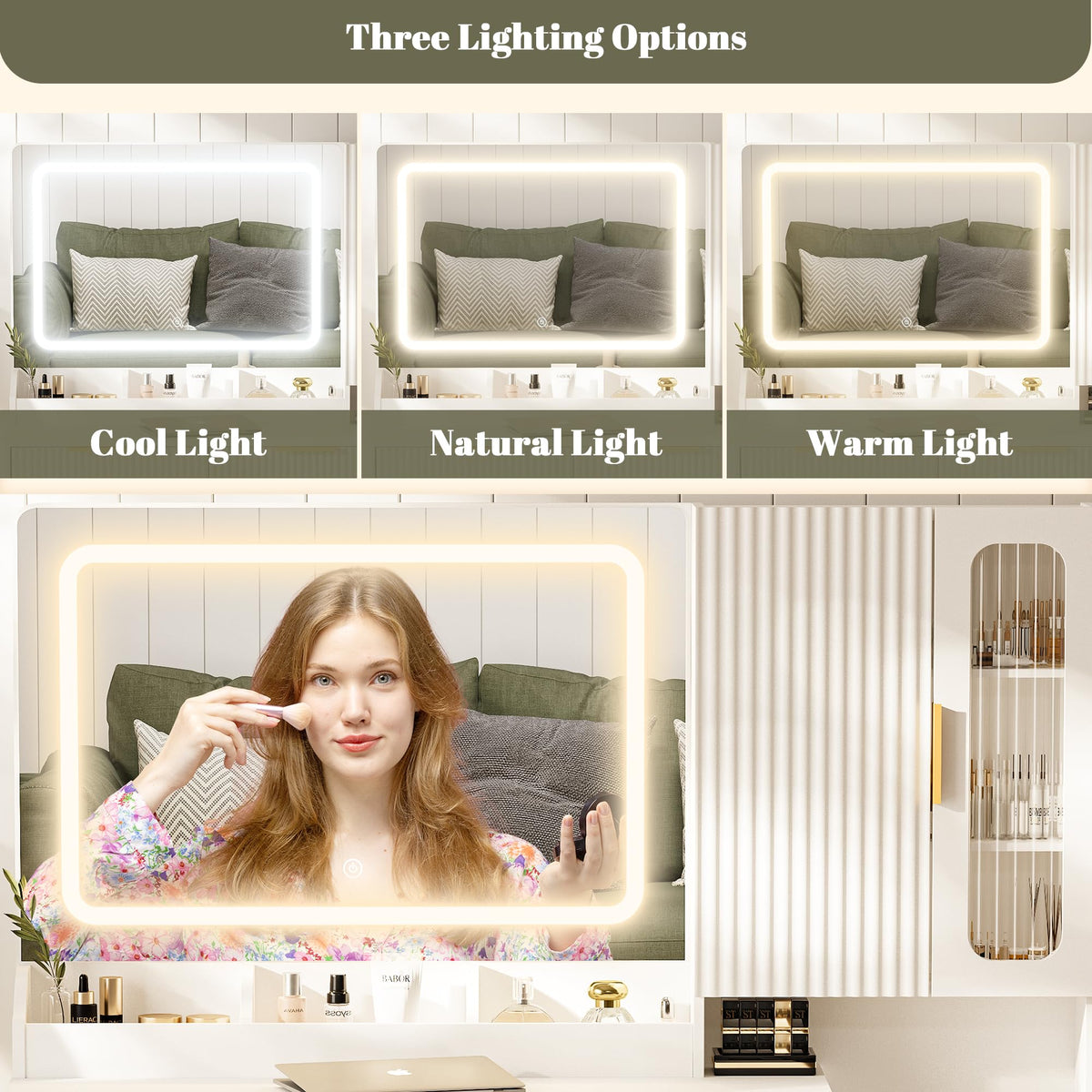 42" Makeup Vanity Desk with Mirror and Lights W575