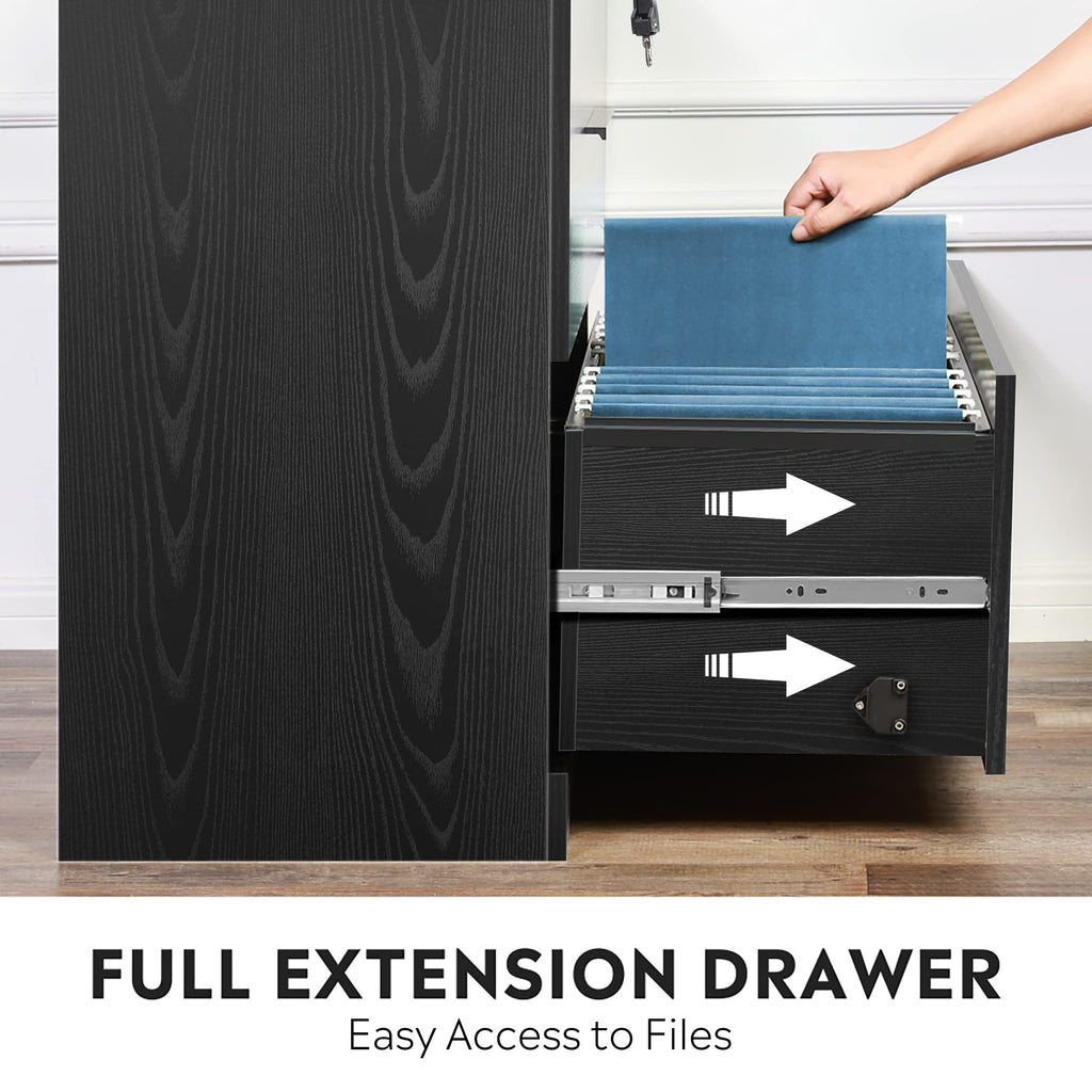 Black 2 Drawer Lateral File Cabinet with Lock Y591