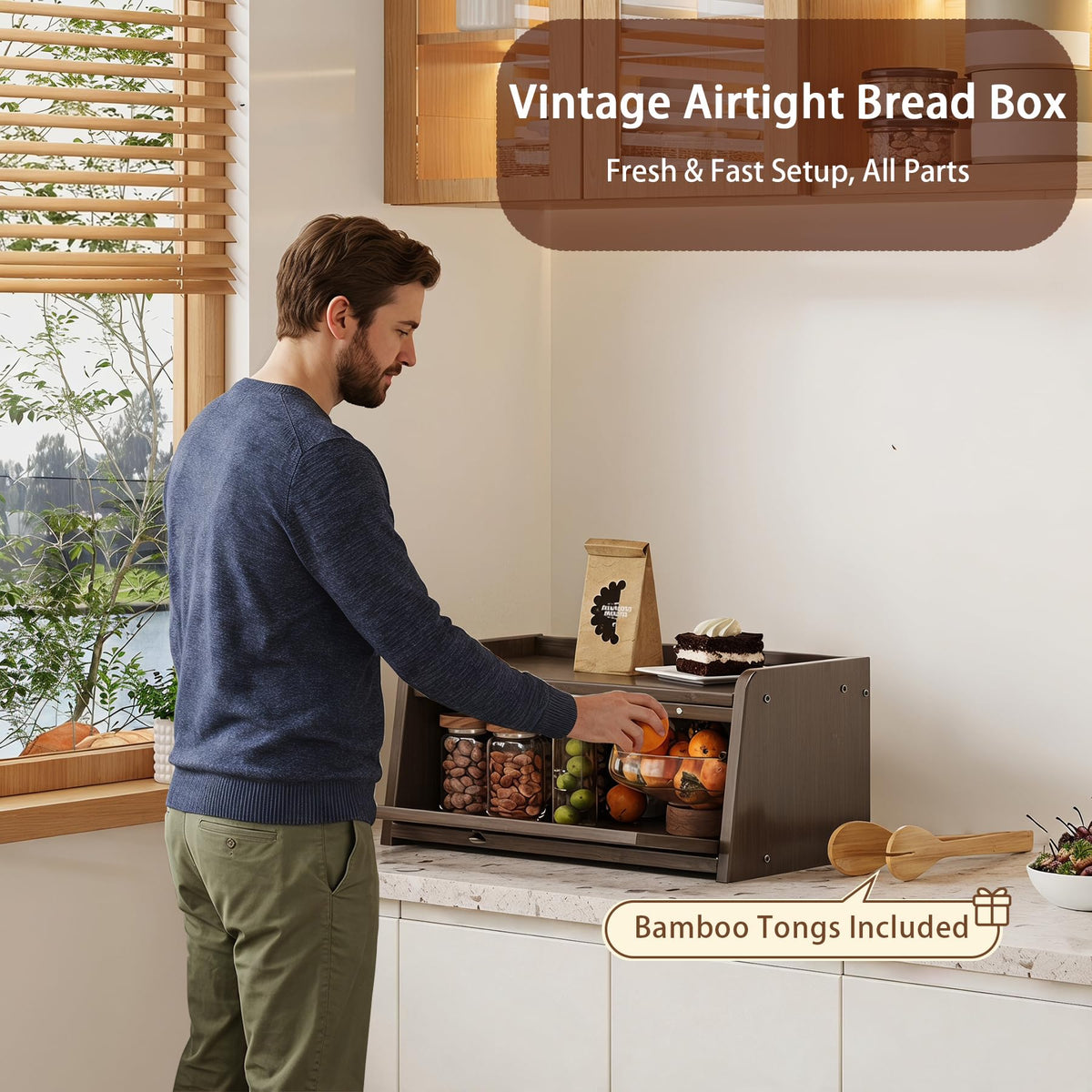 Bamboo Bread Box with Window V965