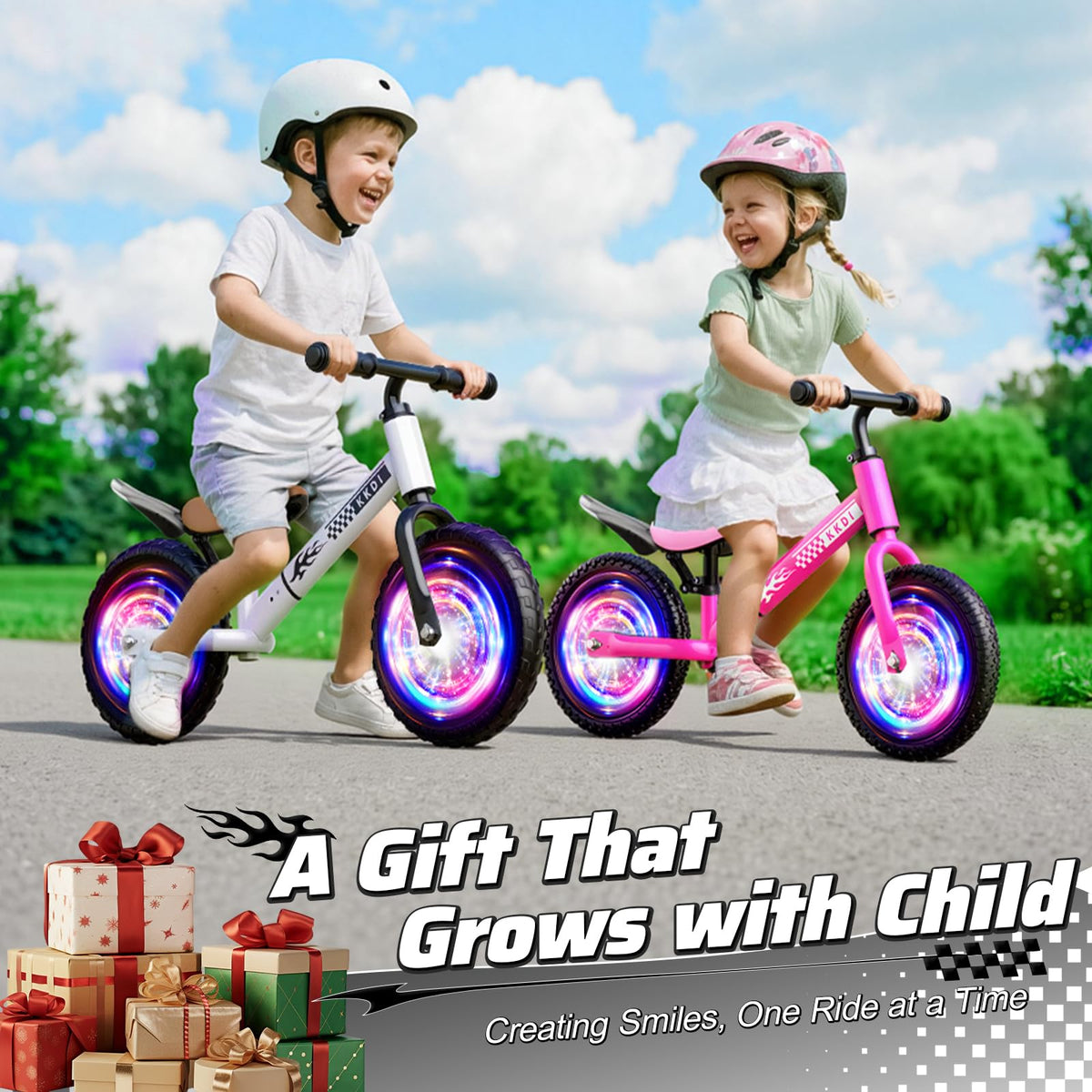 Adjustable Toddler Balance Bike with Fender and LED Tires L120906