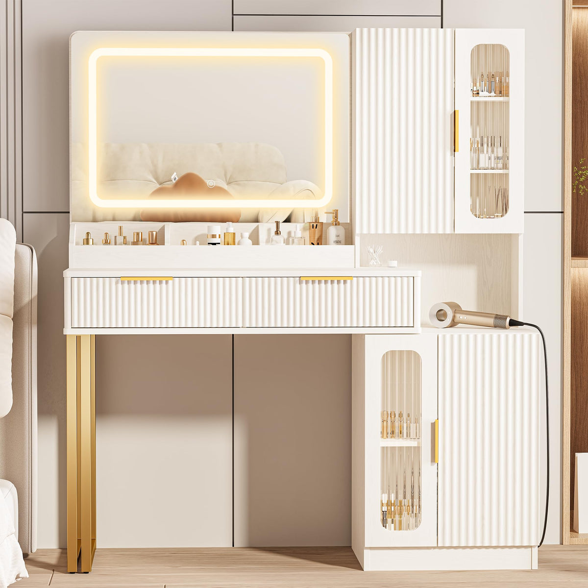 42" Makeup Vanity Desk with Mirror and Lights W575
