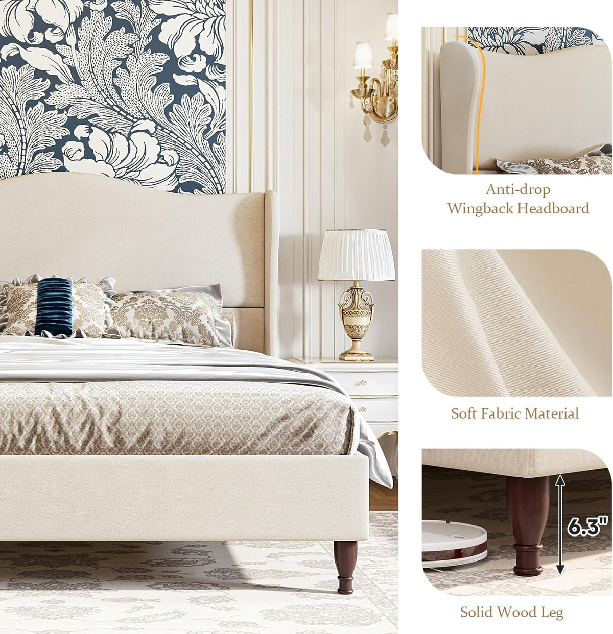 King Size Upholstered Platform Bed with Tall Headboard L880428