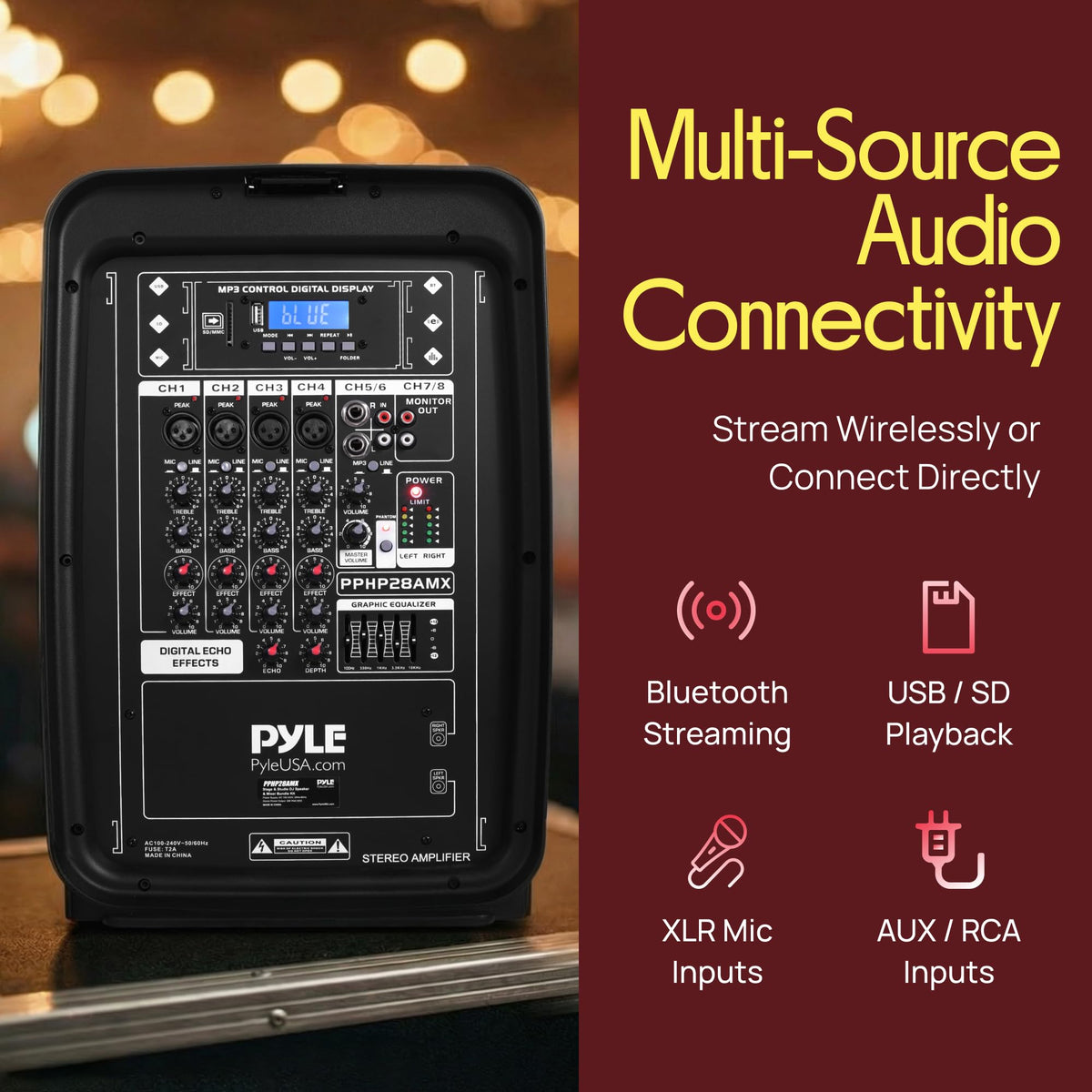 300 W Portable Wireless Bluetooth PA Speaker DJ Mixer Bundle X5030