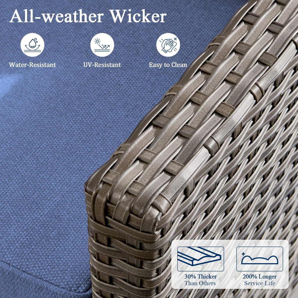 3 Pieces All Weather Wicker Patio Sofa Set with 2 Footstools C23547