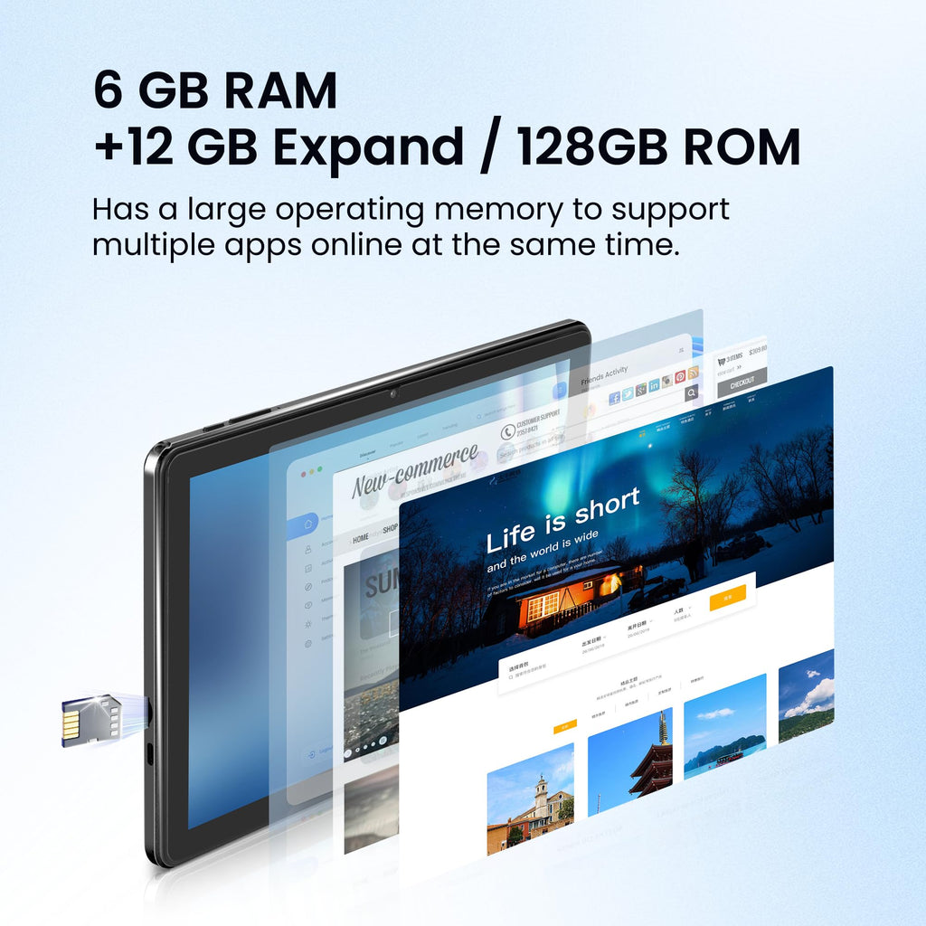 Android 15 Tablet, 10.1 Inch 18GB RAM 128GB ROM, 1TB Expandable, 1280 * 800 HD Display, 5G WiFi, BT5, 6000mAh Battery, GMS R161