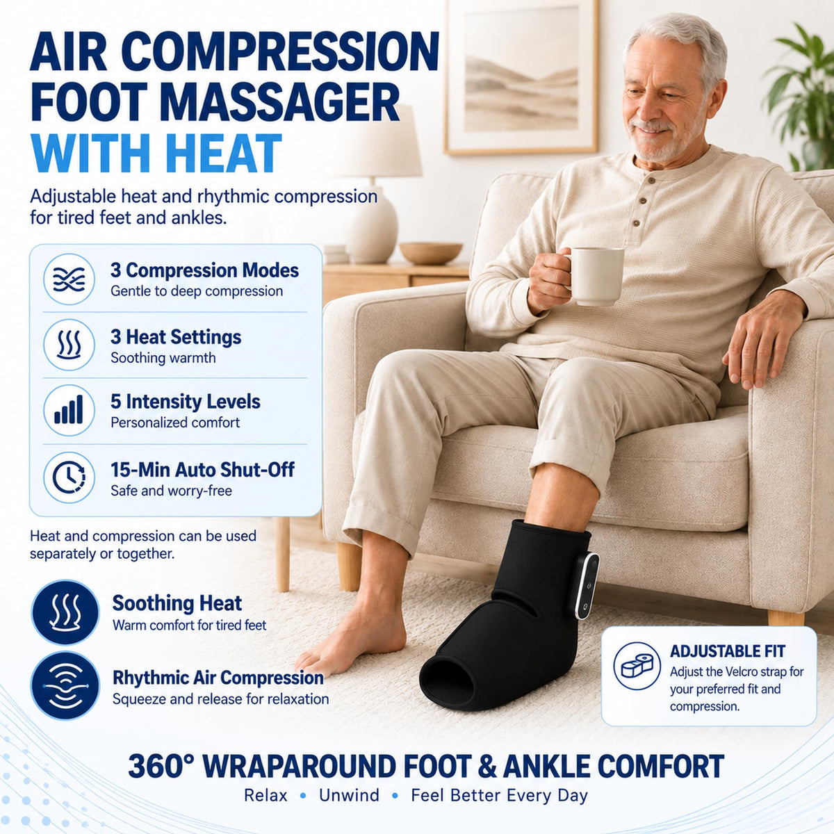 Cordless Air Compression Foot and Ankle Massager with Heat K91246