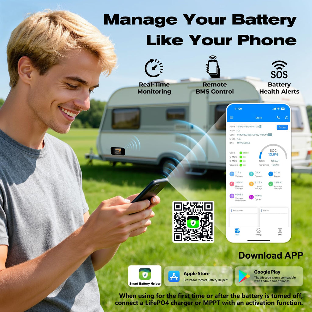 12V 100Ah Mini LiFePO4 Lithium Battery with Bluetooth, Smart BMS C28772