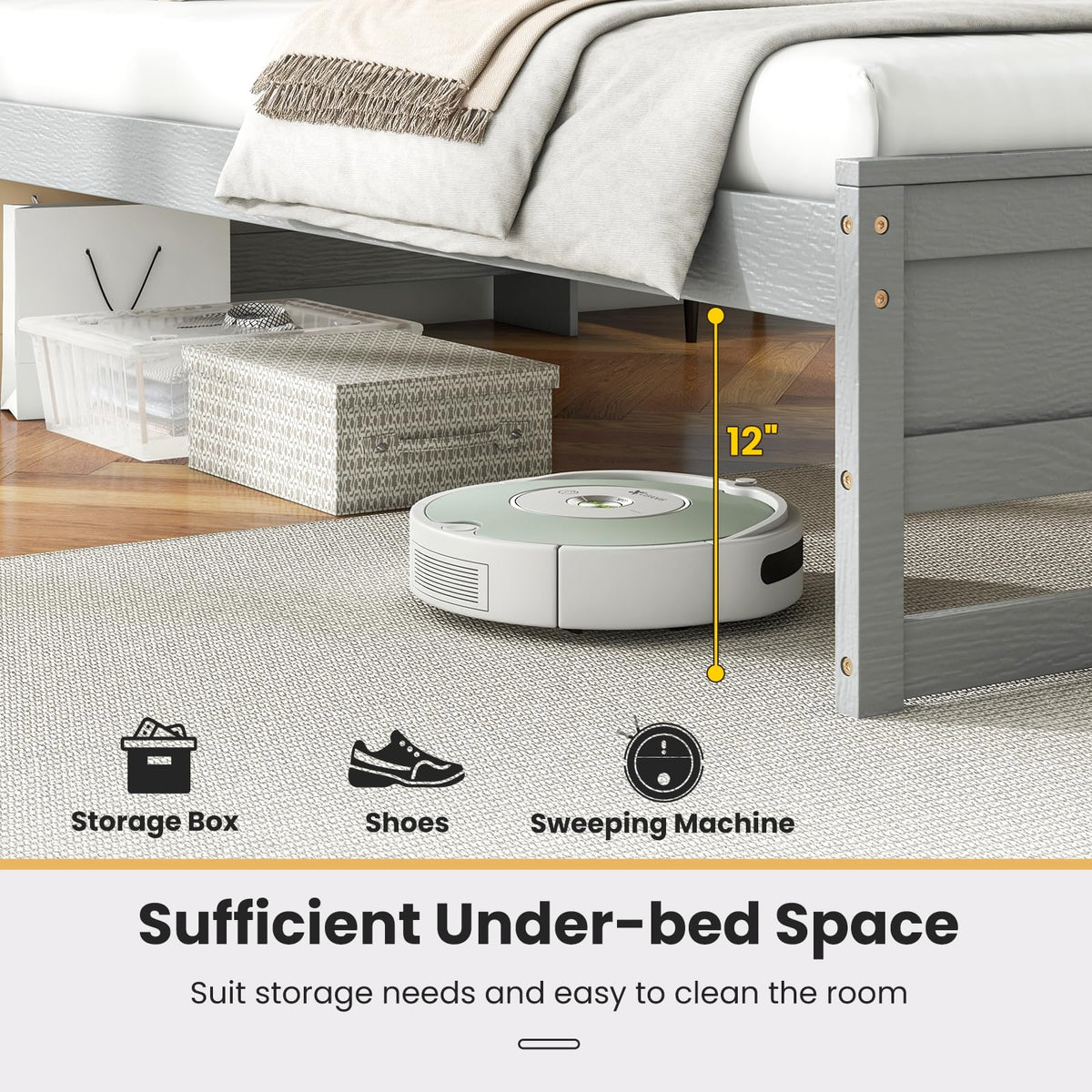 Twin Wood Platform Bed with Storage Headboard and Charging Station X10707