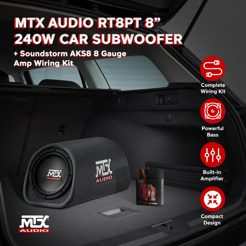 8" Amplified Vented Tube Box Subwoofer & Wiring Kit T83310