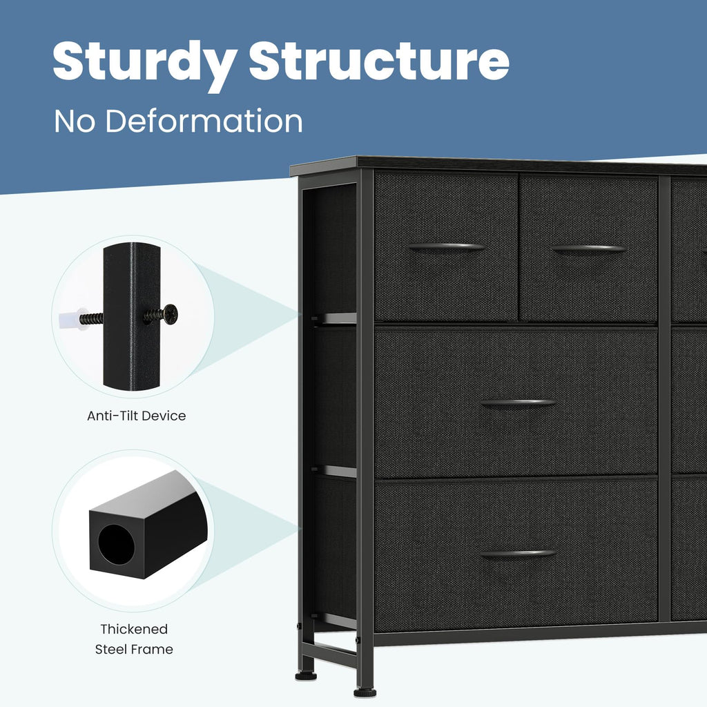 Black 8 Fabric Drawer Dresser with Wood Top D27096