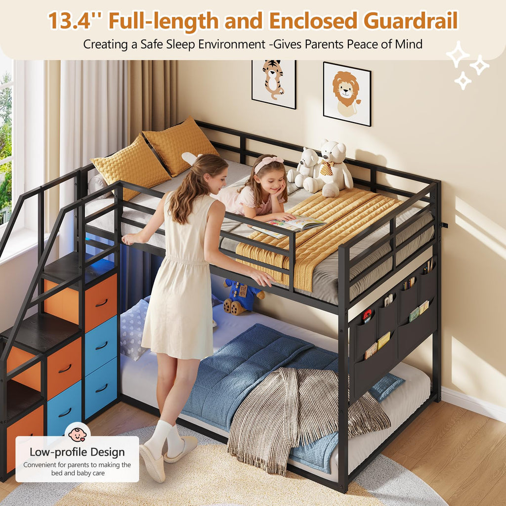 Twin Over Twin Bunk Bed with Stairs and 6 Storage Drawers J622619