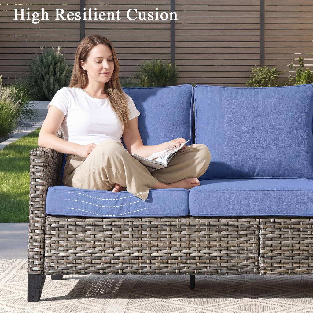 3 Pieces All Weather Wicker Patio Sofa Set with 2 Footstools C23547
