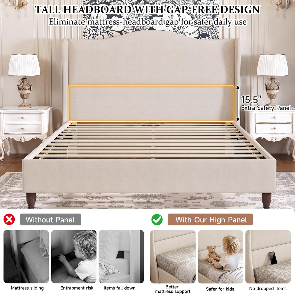 King Size Upholstered Platform Bed with Tall Headboard L880428
