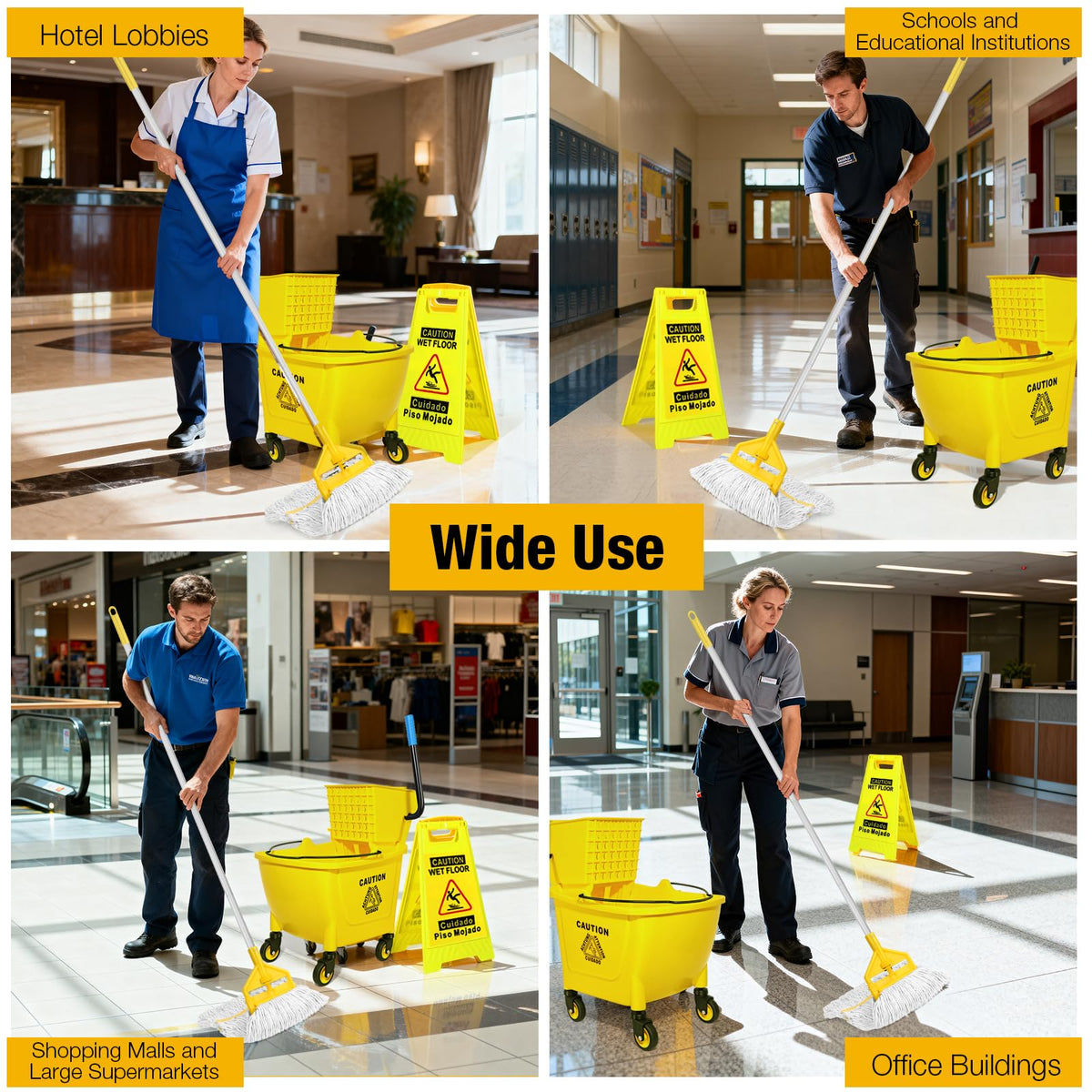 Yellow 35Qt Mop Bucket with Side Press Wringer on Wheels Z5859