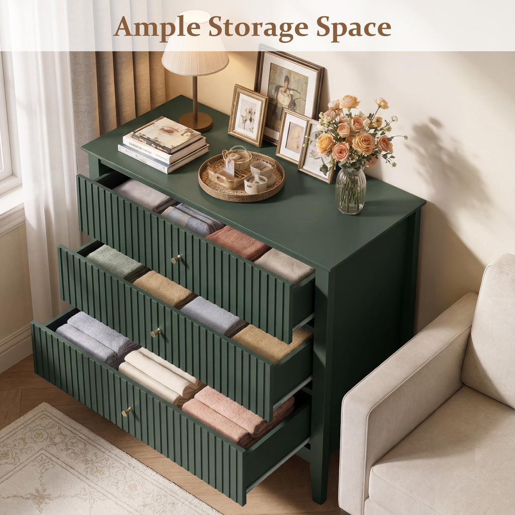 32" Dark Green 3 Drawer Nightstand Set of 2 V45677