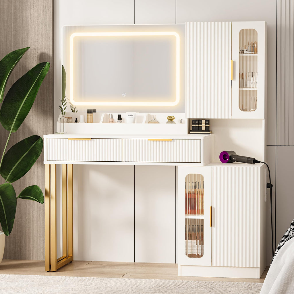 42" Makeup Vanity Desk with Mirror and Lights W575