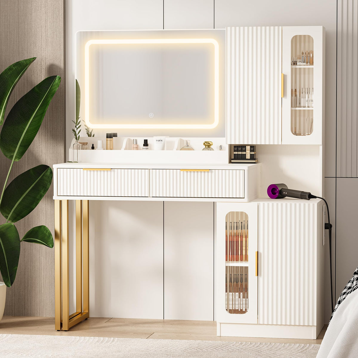 42" Makeup Vanity Desk with Mirror and Lights W575