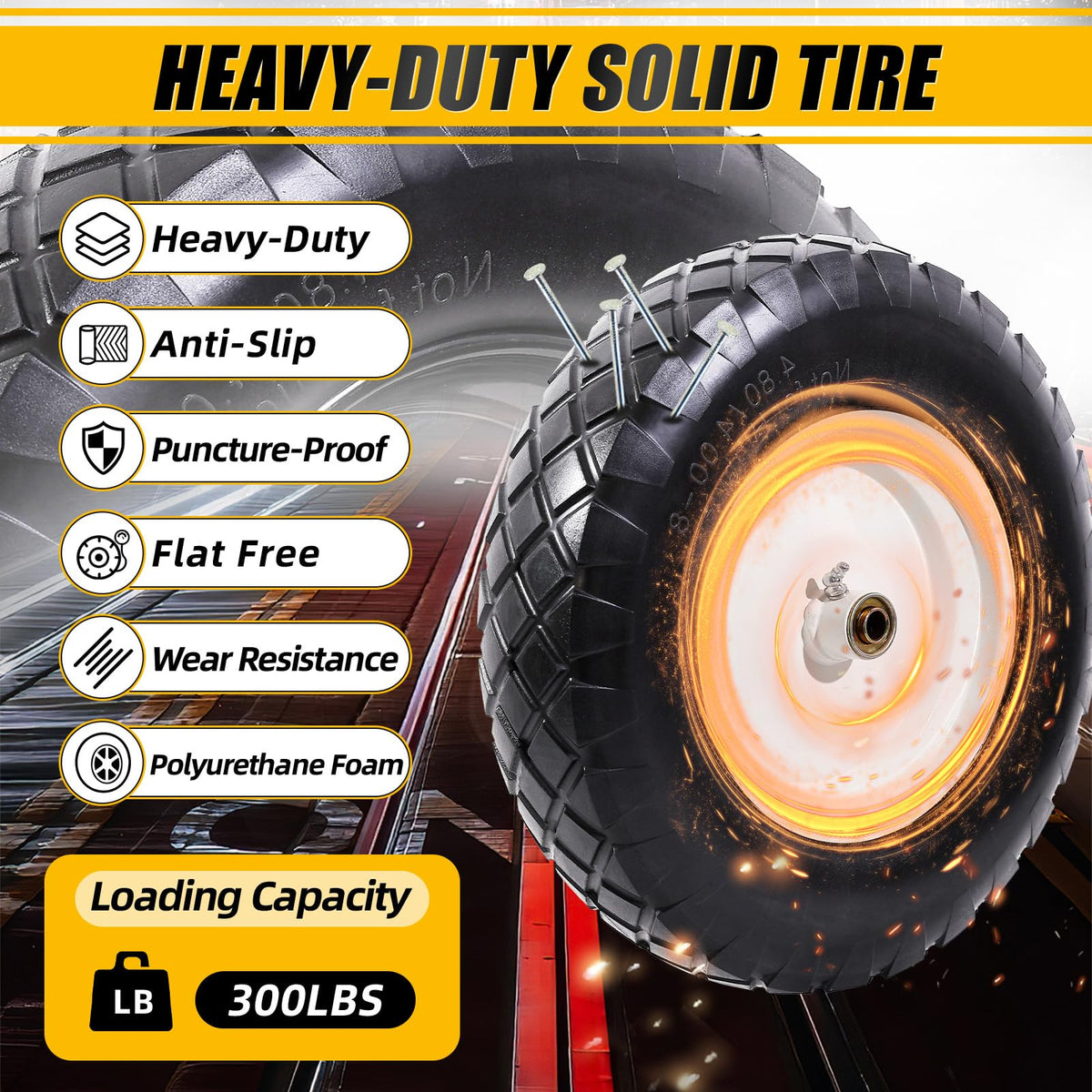 4.80/4.00-8" Flat Free Wheelbarrow Tire and Wheel E56917