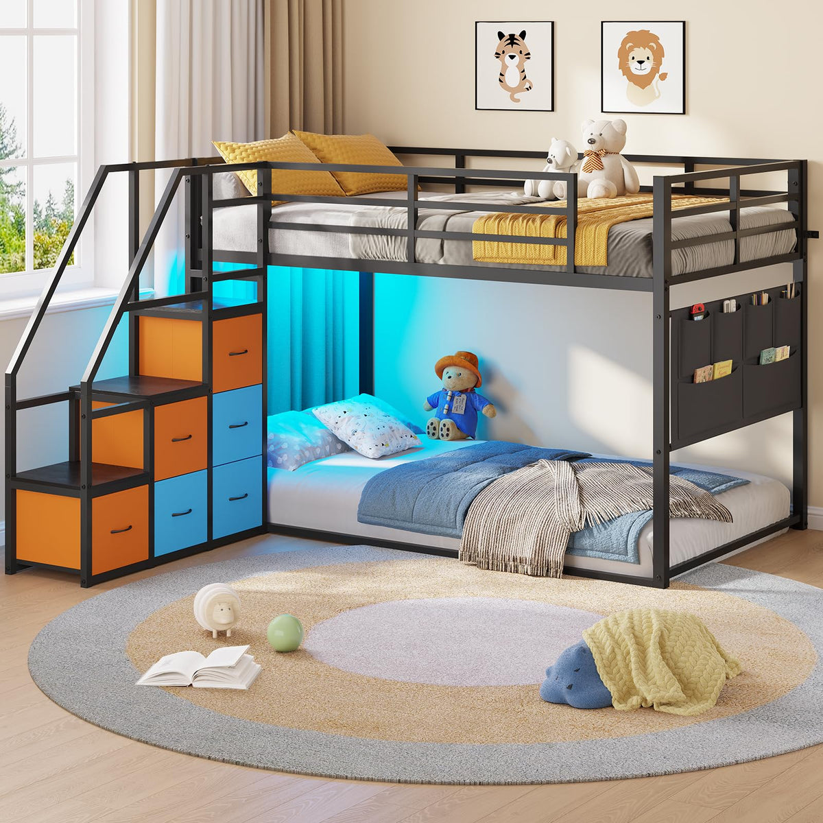 Twin Over Twin Bunk Bed with Stairs and 6 Storage Drawers J622619
