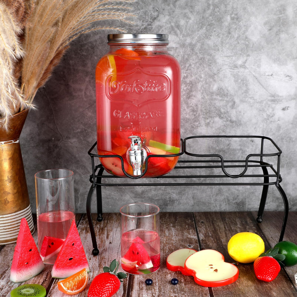 2 Gallon Black Metal Beverage Dispenser with 2 Compartments O65748