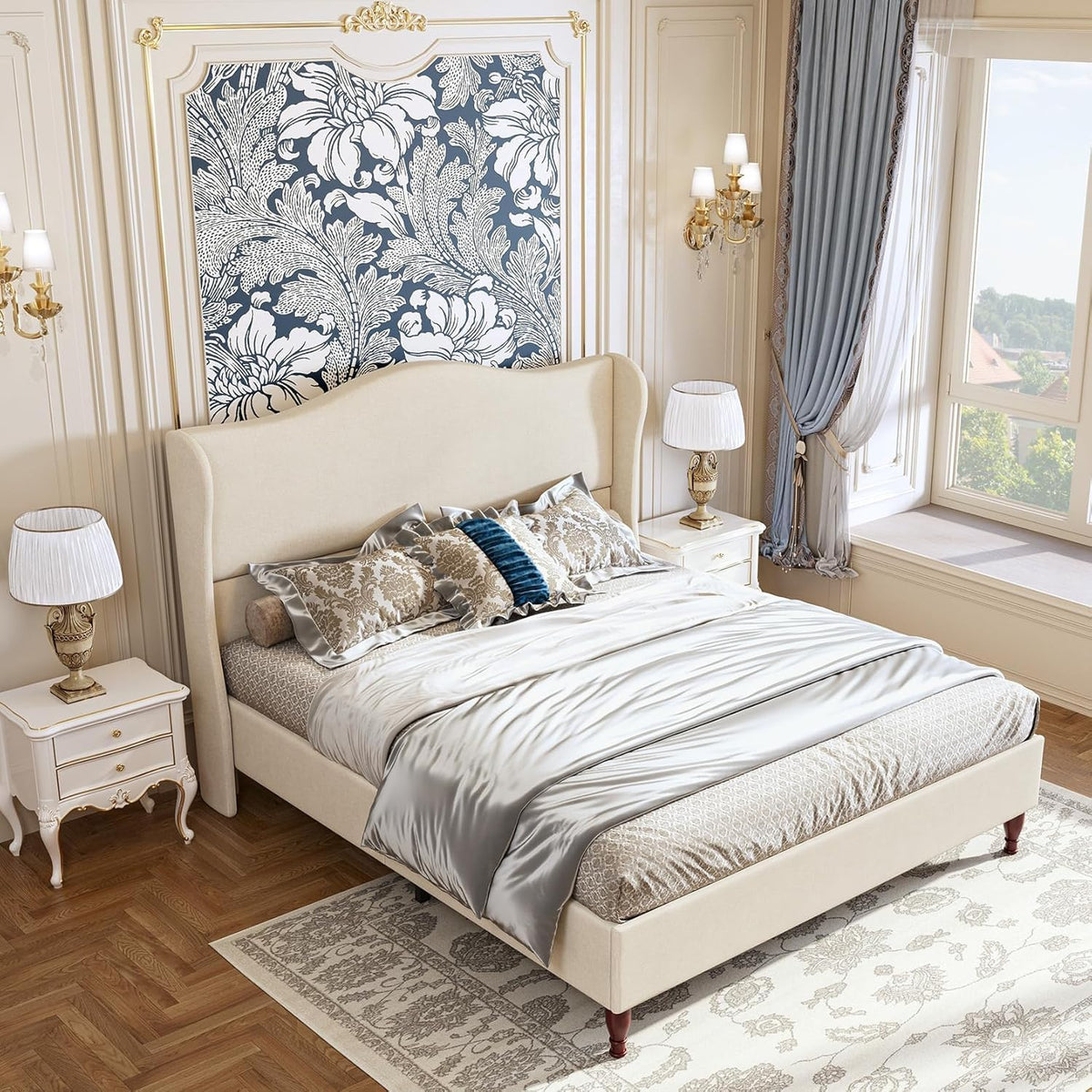 King Size Upholstered Platform Bed with Tall Headboard L880428