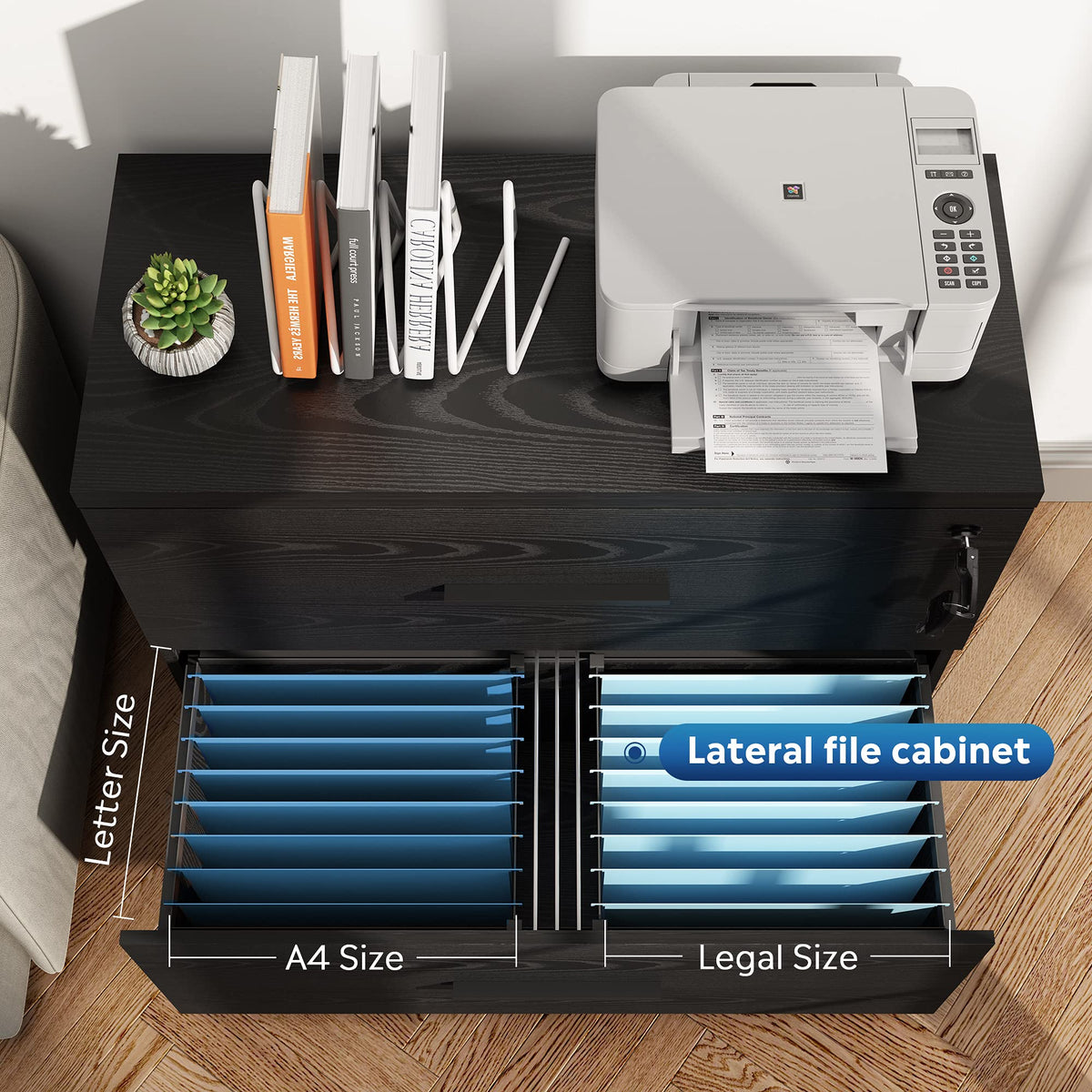 Black 2 Drawer Lateral File Cabinet with Lock Y591
