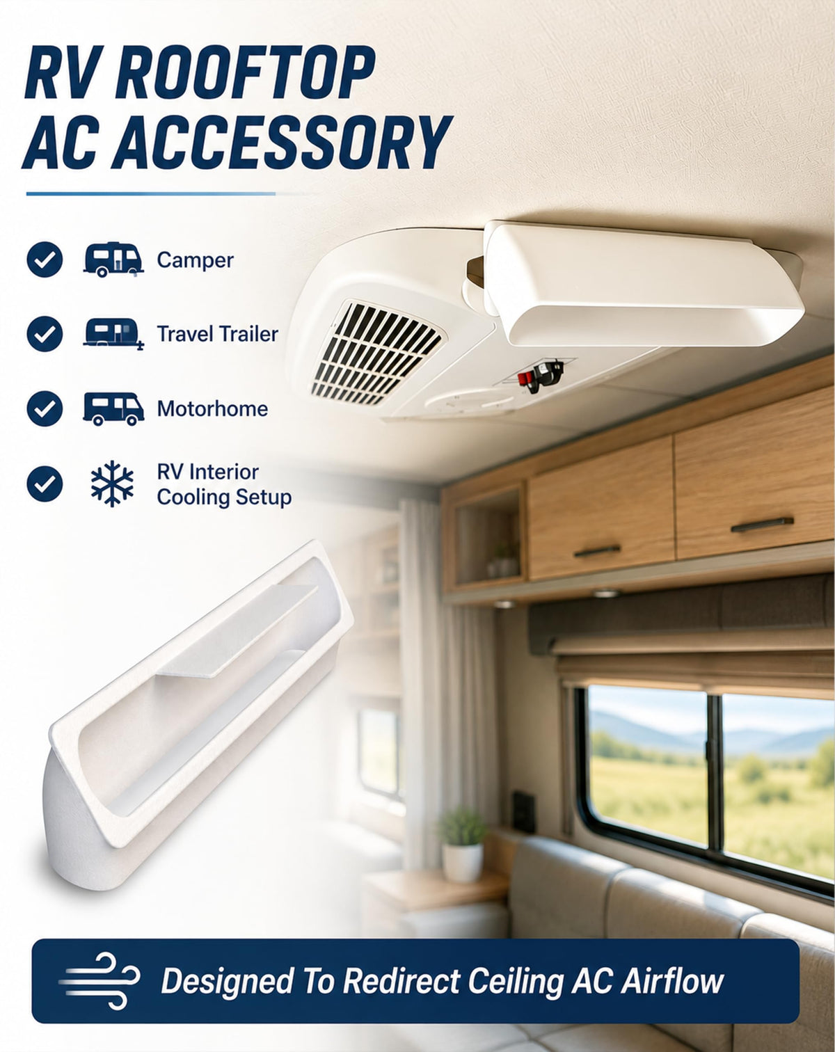 RV Rooftop AC Air Deflector White B53954