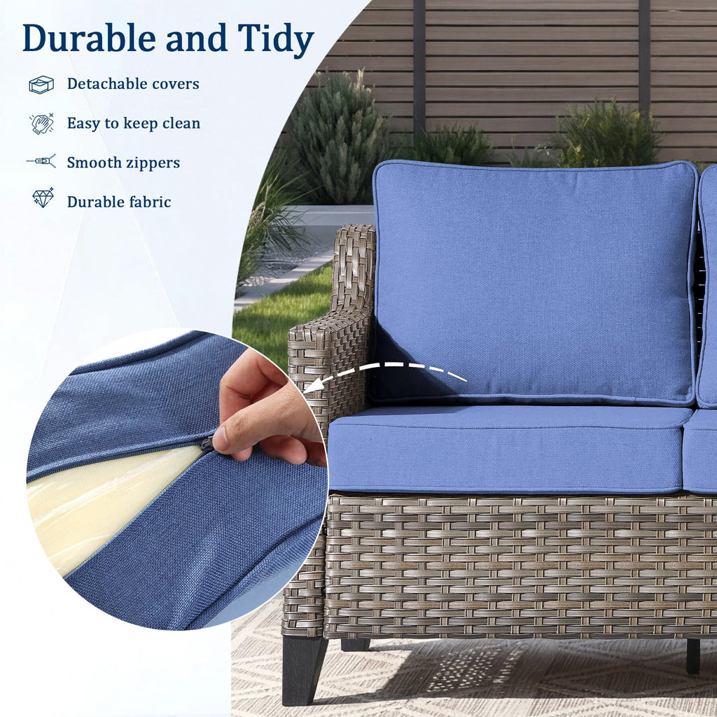 3 Pieces All Weather Wicker Patio Sofa Set with 2 Footstools C23547