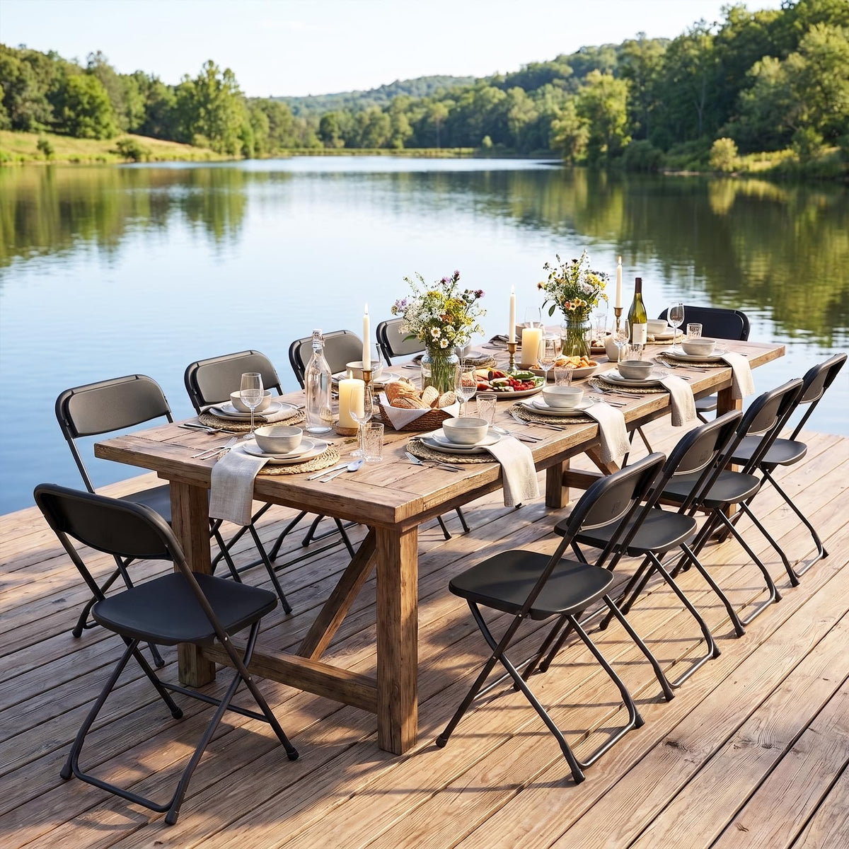 10 Pack Lightweight Stackable Plastic Folding Chairs with Steel Frame J31353