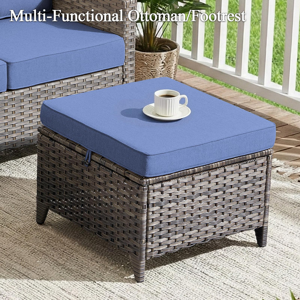 3 Pieces All Weather Wicker Patio Sofa Set with 2 Footstools C23547