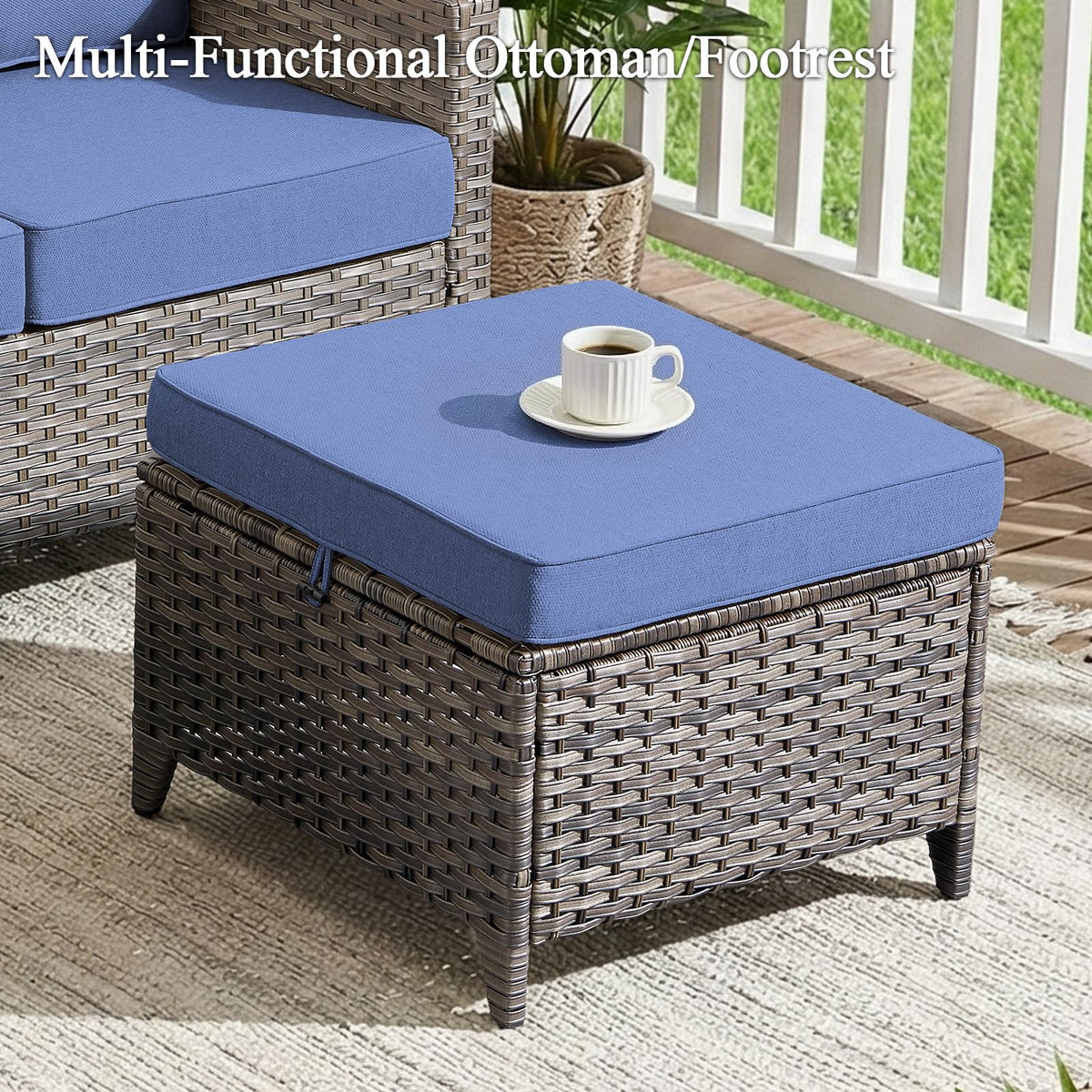 3 Pieces All Weather Wicker Patio Sofa Set with 2 Footstools C23547