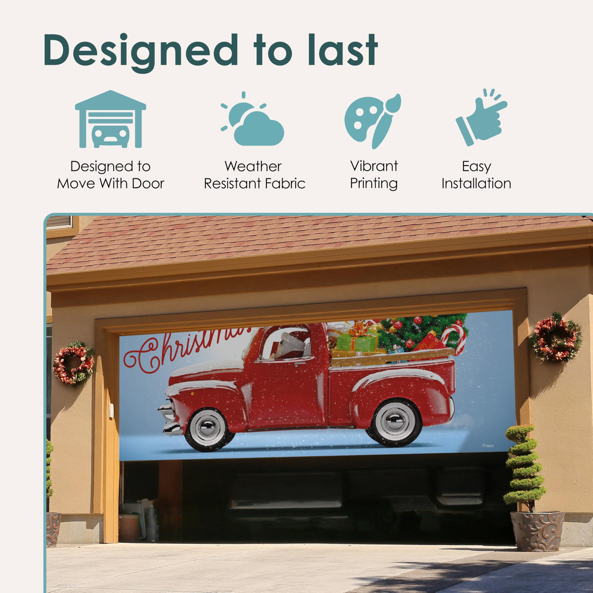 Red Truck Christmas Tree Double Garage Door Banner X814
