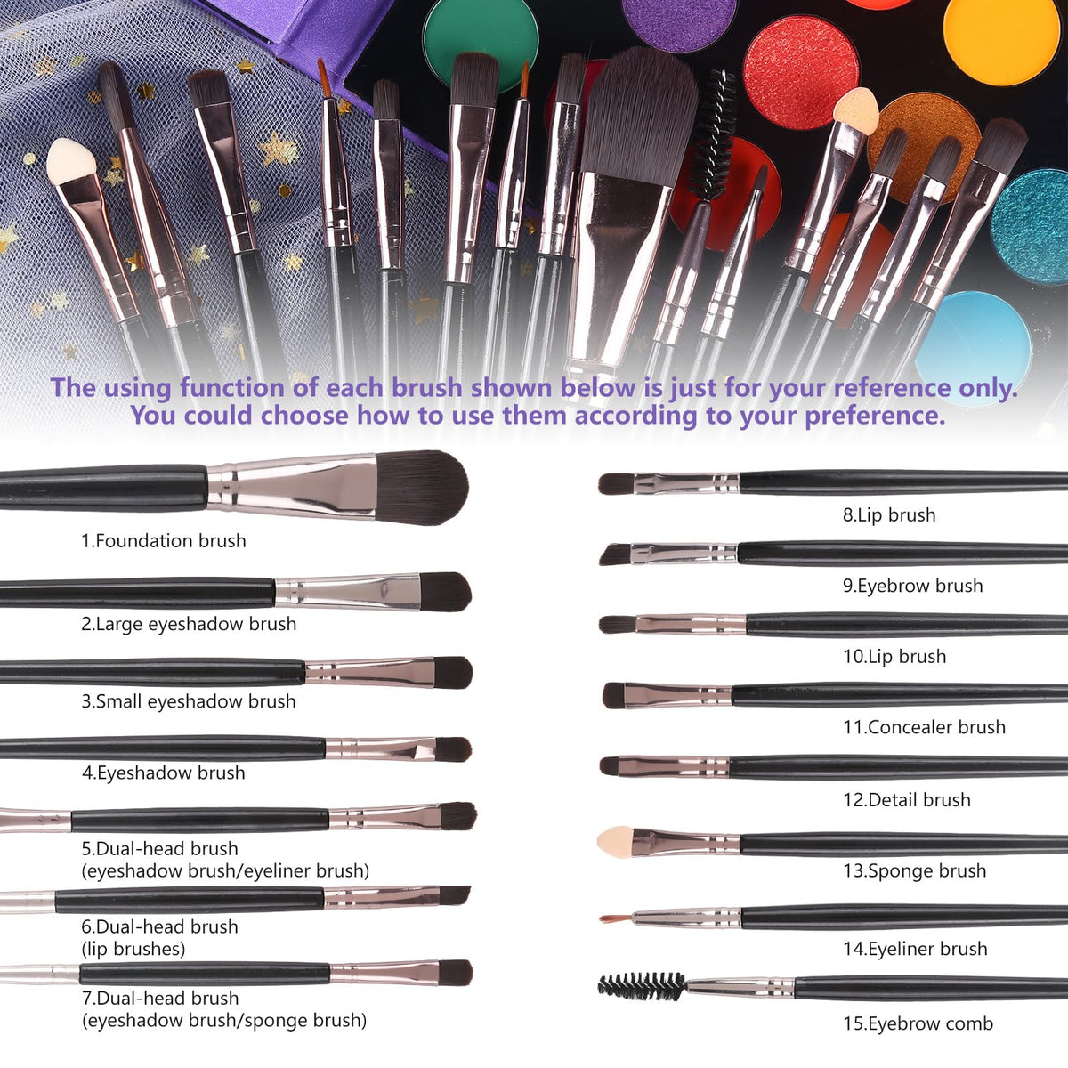 86 Colors Matte Shimmer Eyeshadow Palette with 15 Pcs Brushes D670