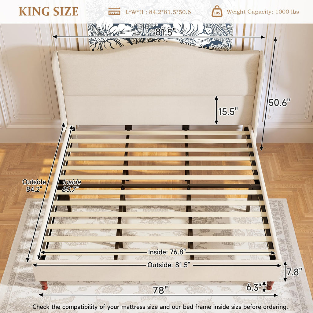 King Size Upholstered Platform Bed with Tall Headboard L880428