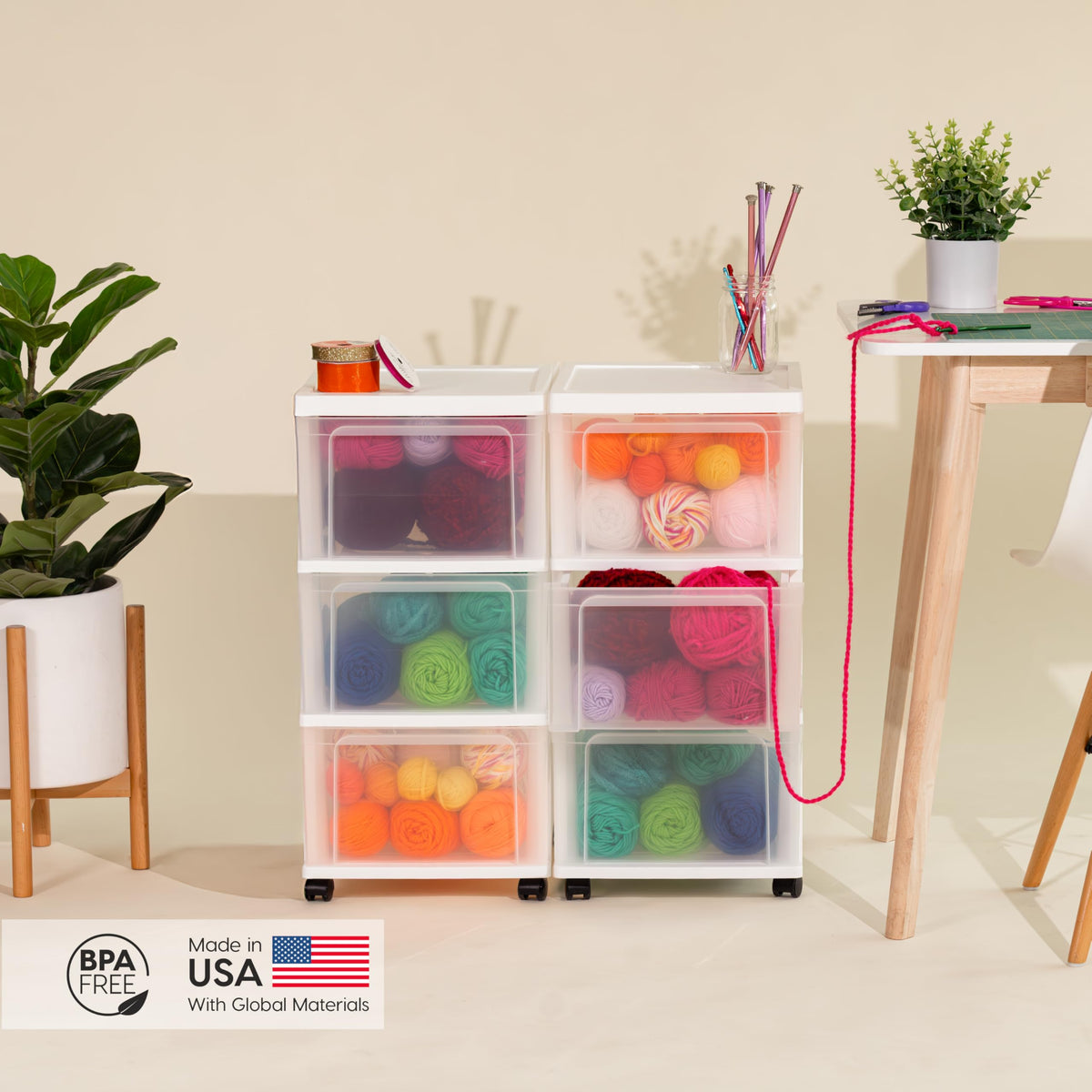 3 Drawer White Clear Storage Organizer Rolling Cart Q7135