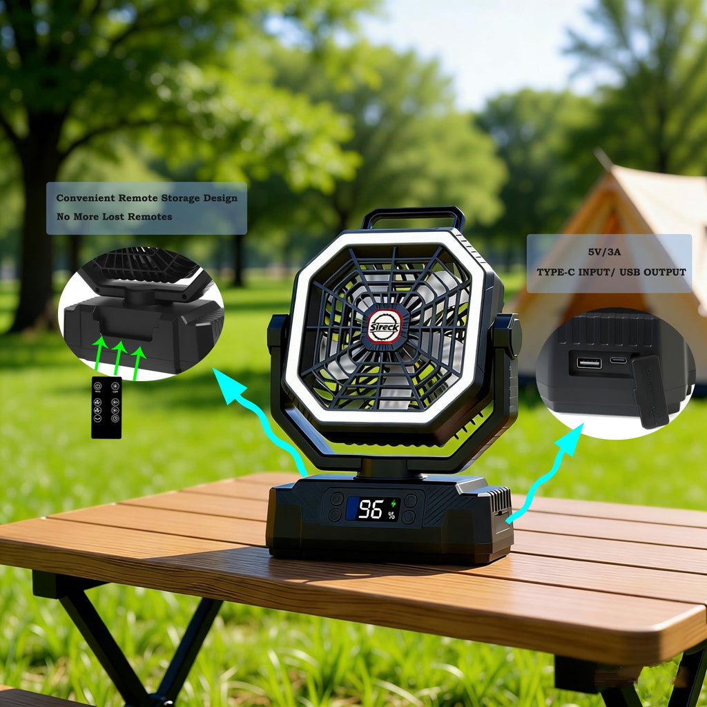 Black 10-Inch 40000mAh Portable Camping Fan N91631