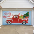 Red Truck Christmas Tree Double Garage Door Banner X814