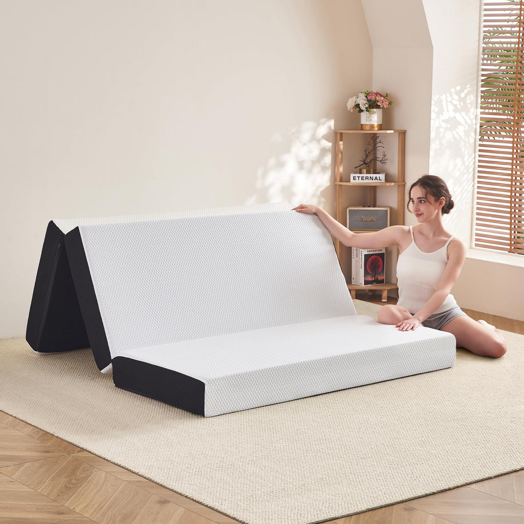 6 Inch Tri Fold Memory Foam Queen Mattress with Washable Cover Y482649