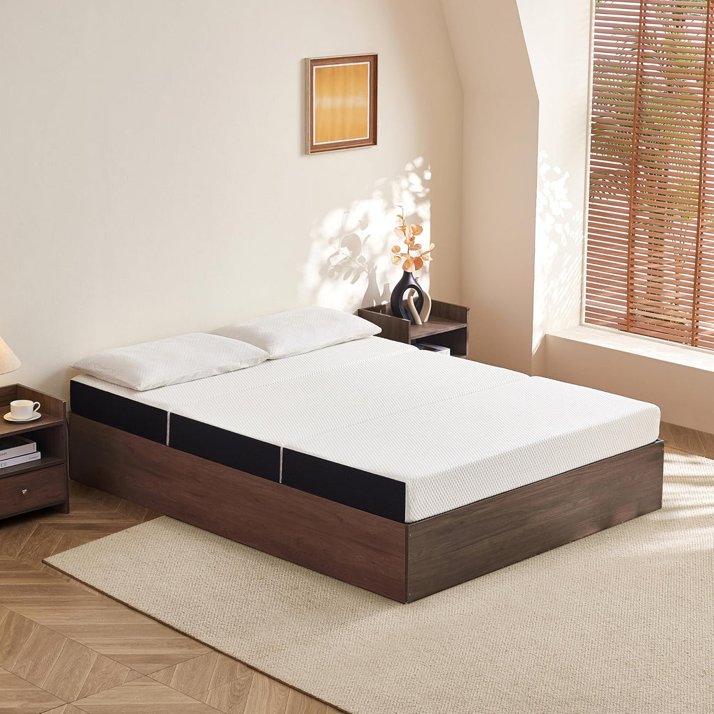 6 Inch Tri Fold Memory Foam Queen Mattress with Washable Cover Y482649