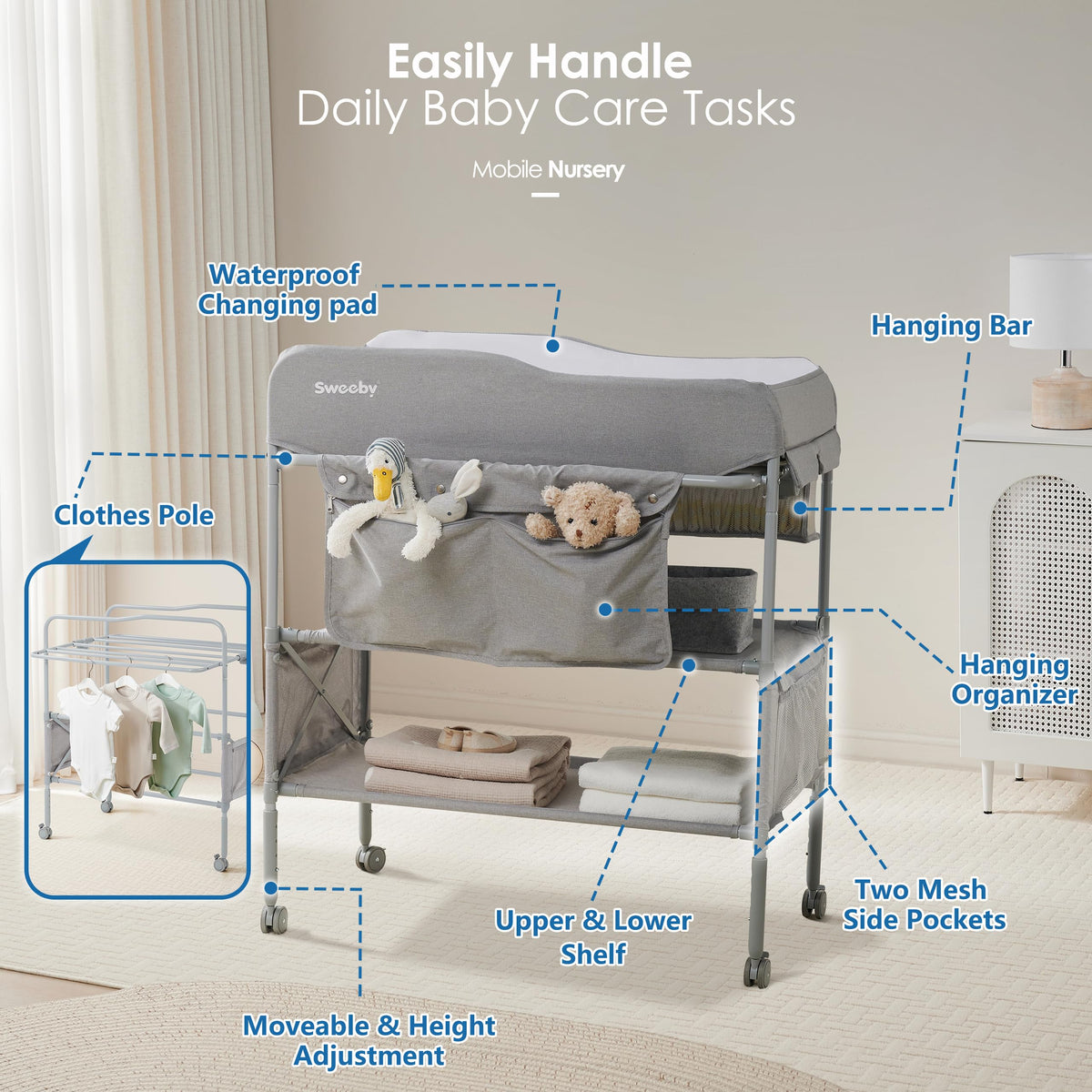 Portable Baby Changing Table with Waterproof Pad M819