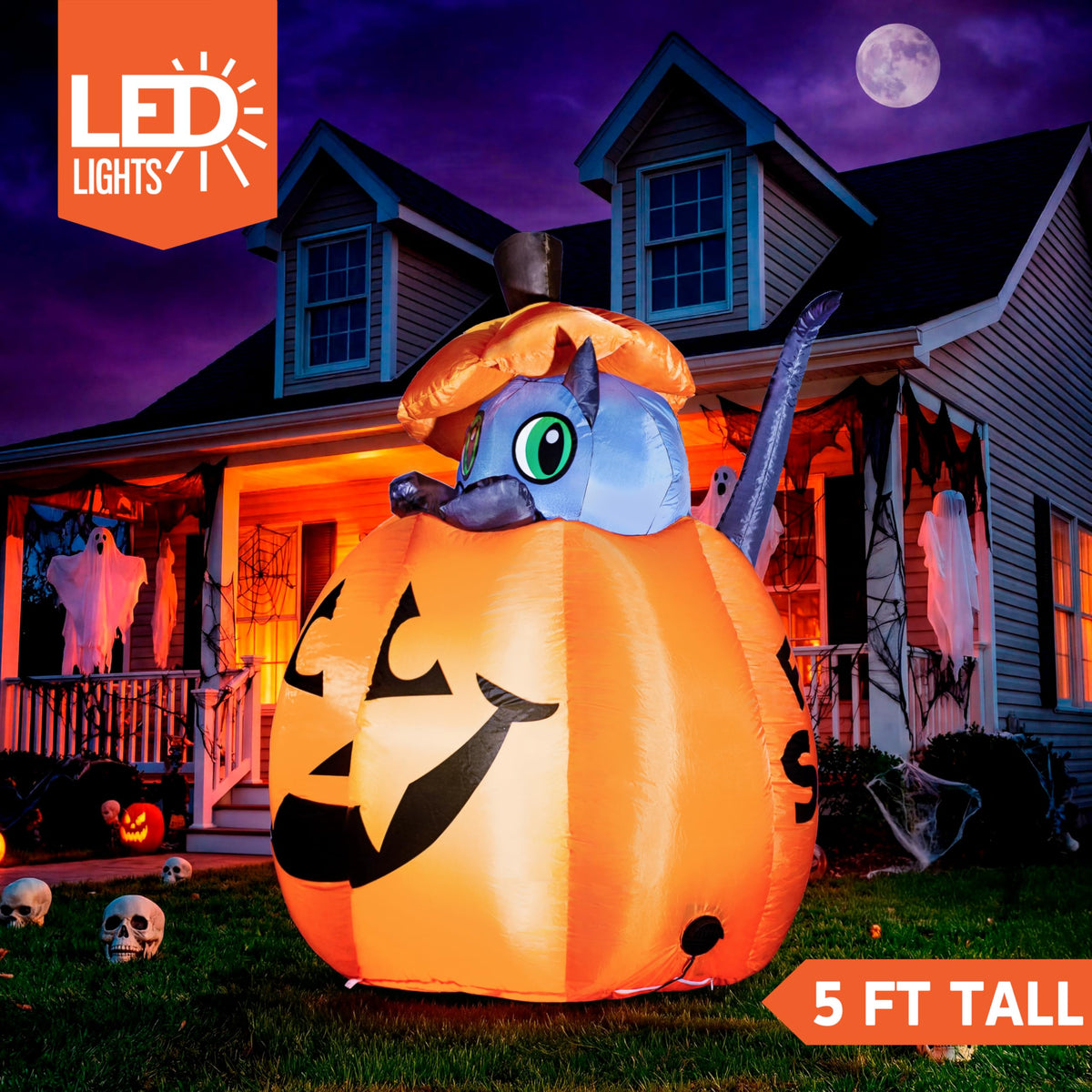 5 FT Animated Pumpkin Inflatable with LEDs O781361