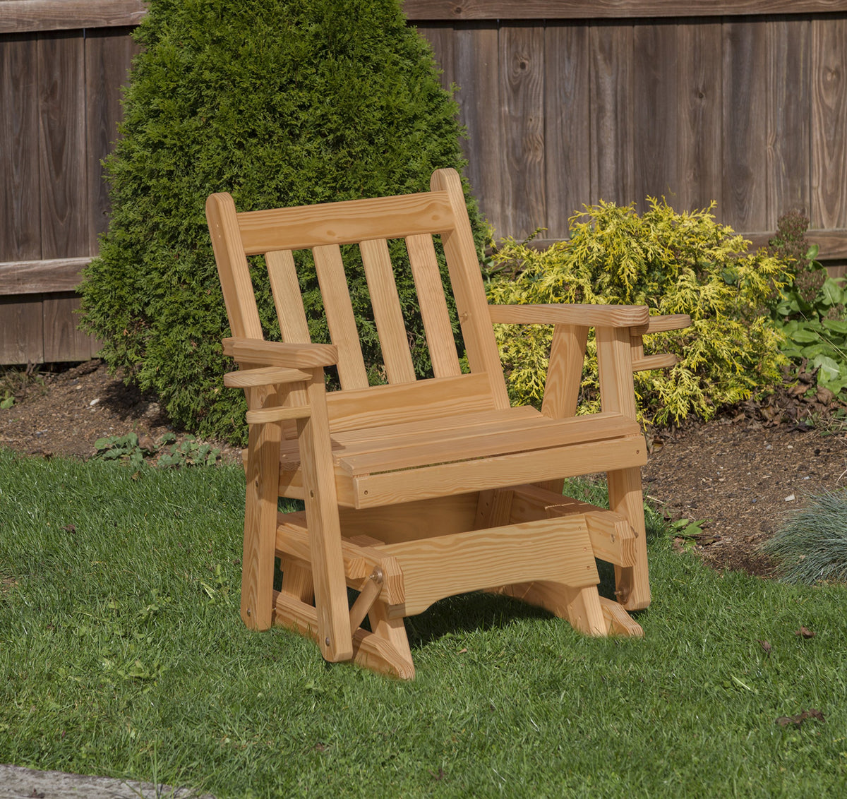 Brown Pressure Treated Outdoor Glider Chair with Cup Holders O636080